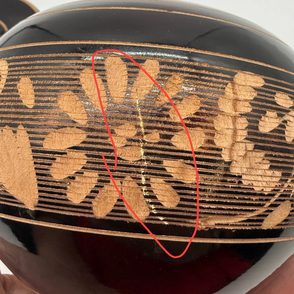Carved Wood Trinket Box Round Lidded Jar with Knob Unique‎ Pattern-scratch
